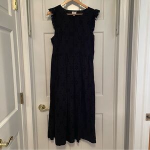 J Crew Factory women’s midi eyelet dress size 14 black with pockets EUC